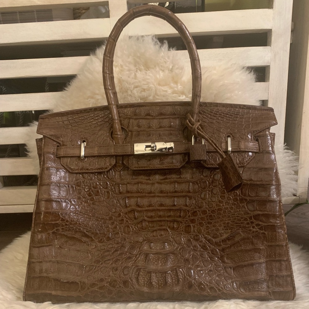 AUTHENTIC STEFANO LAVIANO- BROWN LEATHER CROC BAG